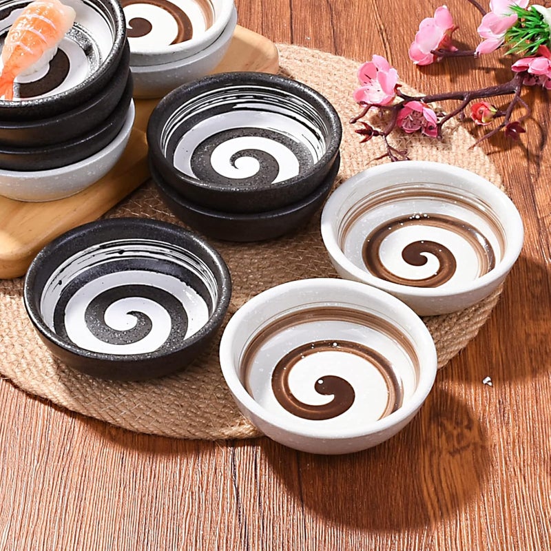 Whitenesser Japanese Porcelain Side Dishes Seasoning Dish 3.7 Inch Ceramic Dipping Sauce Dip Bowls Set of 6 for Sushi Pinch(Black) - Image 3